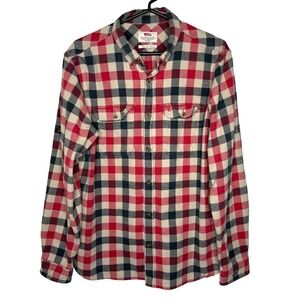 Fjallraven Granit Shirt Mens XL Slim Fit Red Navy Plaid Wool Blend Flannel Heavy